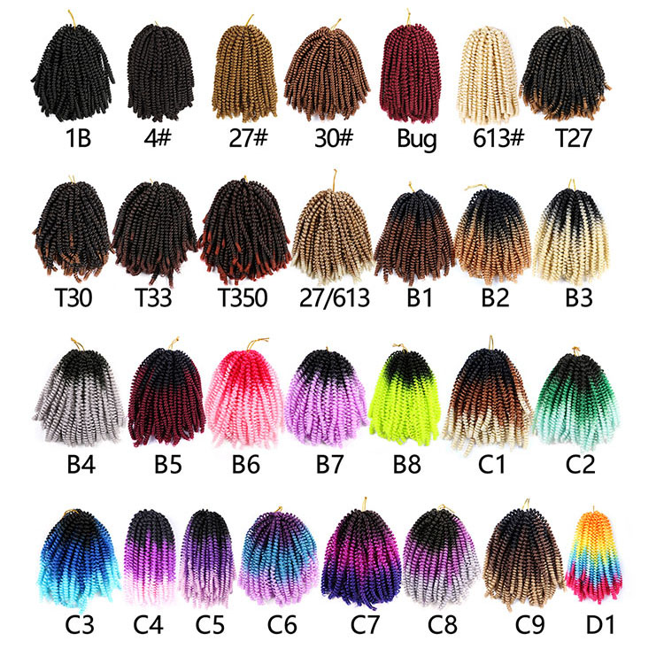 Wholesale Spring Twist Crochet Hair Extensions Curly Afro Spring Water Twist Ombre Color 8inches 110g Synthetic Fiber Hair