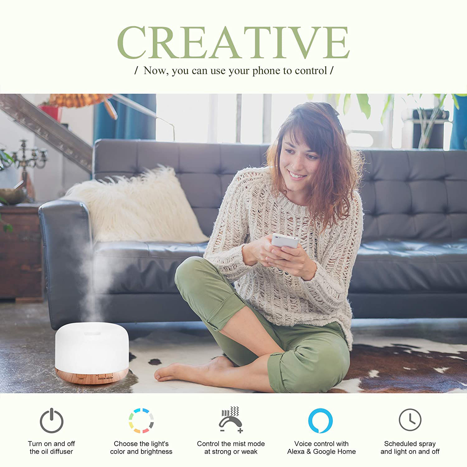 Smart WiFi Wireless Essential Oil Aromatherapy 400ml Ultrasonic Diffuser & Humidifier with Alexa Smart WiFi Wireless Essential Oil Aromatherapy 400ml Ultrasonic Diffuser & Humidifier with Alexa