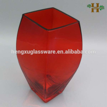 Red Glass Vase, Diamond Shaped Flower Vase