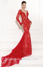 deep V collar backless long sleeve beautiful red beach bridesmaid dresses