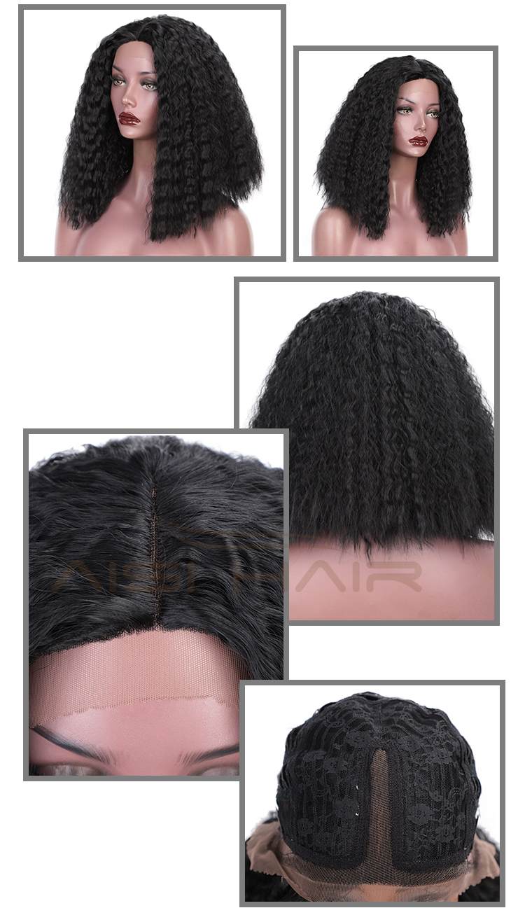 Aisi Hair Top Quality Medium Long Natural Black Wig Synthetic Lace Front Wig Middle Part Afro Curly Kinky Hair Wigs For Women