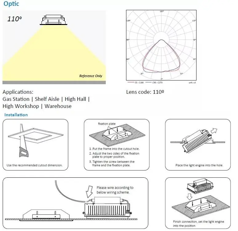 Waterproof Recessed 100W LED Recessed Light for Gas Station