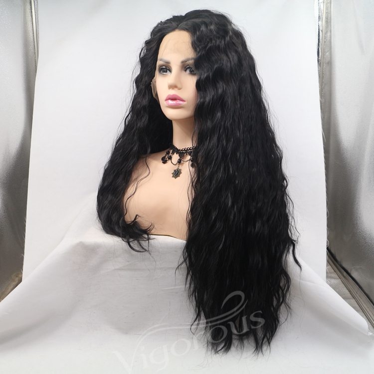 Vigorous mono long premium high quality afro kinky curly wholesale black women synthetic hair wigs lace front
