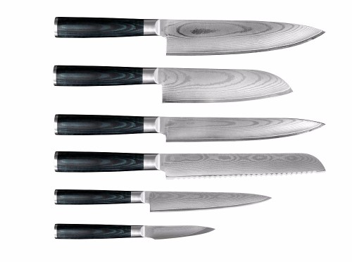 Wholesales 6pcs Damascus Kitchen Knife Set with Bamboo Block