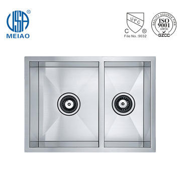 Kċina magħmula bl-idejn Sus304 Double Bowl Undermount Sink