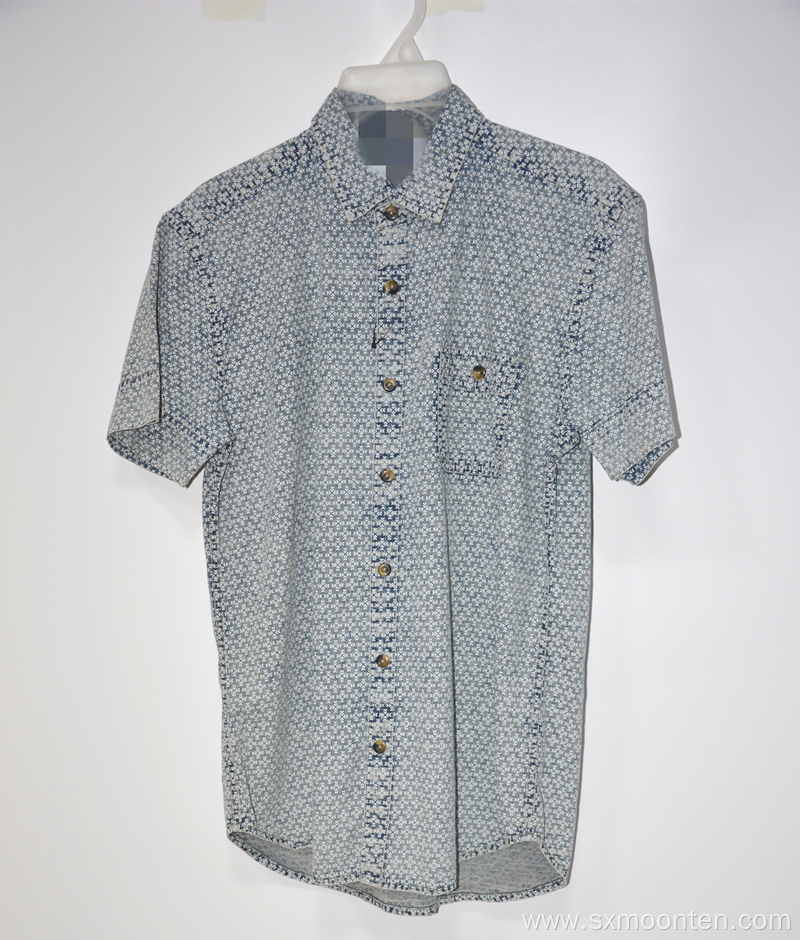 Cotton Short Sleeve Men Print Dress Shirts