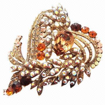 Elegant Metal Brooch, Decorated with Colorful Diamonds and Rhinestones