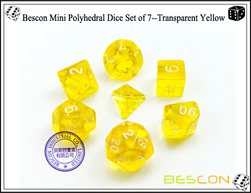 Bescon Mini Polyhedral Dice Set of 7--Transparent Yellow-1 Bescon Mini Polyhedral Dice Set of 7--Transparent Yellow-1