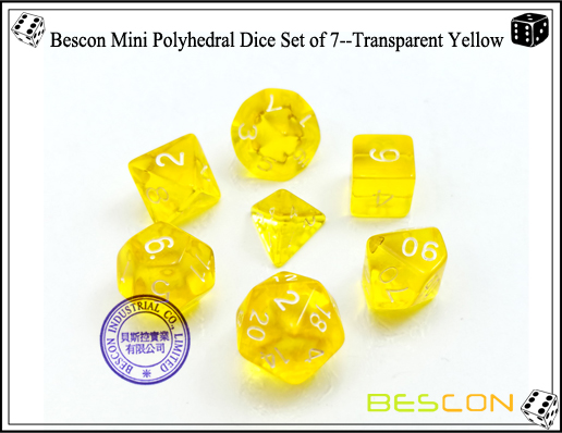 Bescon Mini Polyhedral Dice Set of 7--Transparent Yellow-1