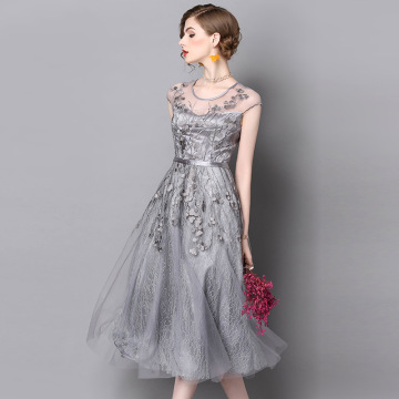 Women elegant embroidered mesh dress for evening party