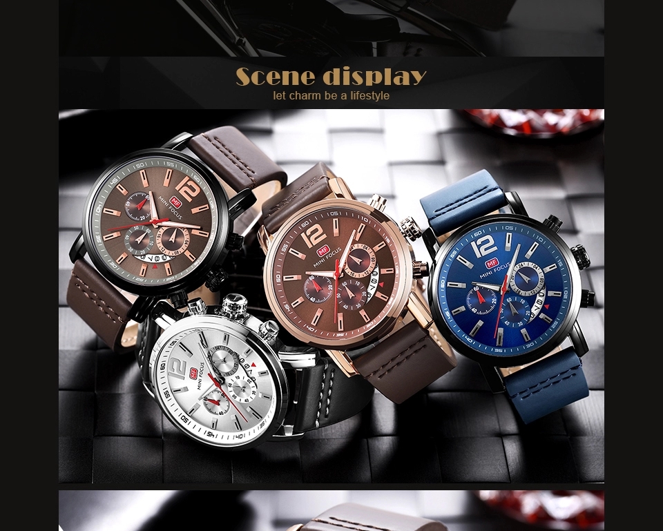 MINI FOCUS 0086 Chronograph Watch Military Sports Watches Men Wristwatches Quartz Movement Leather Relogio Masculino