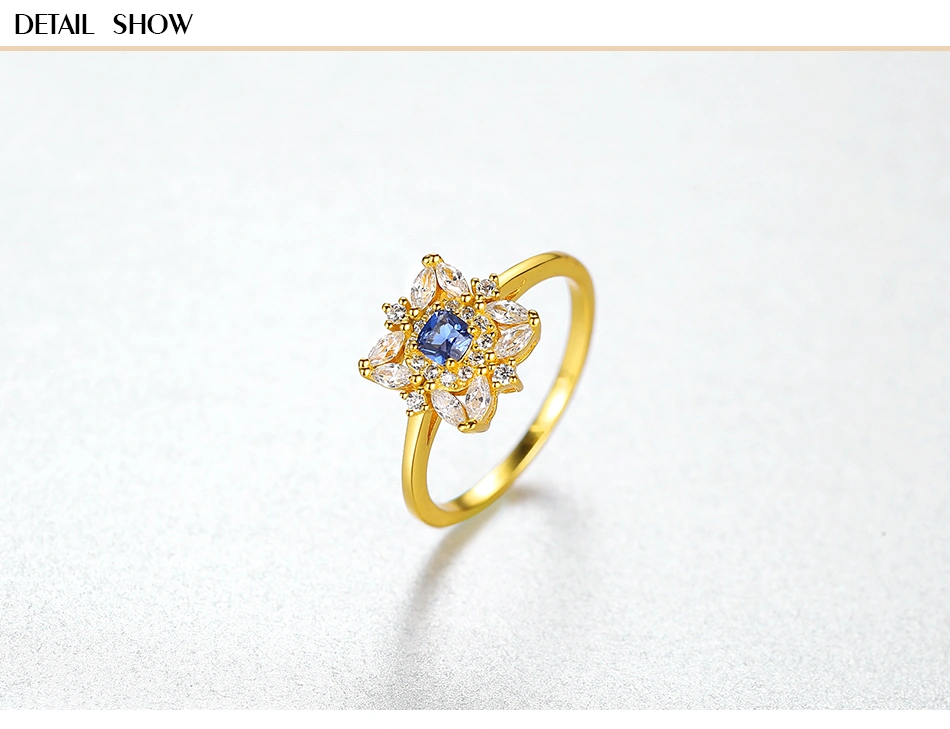 High Quality Shinning Blue CZ Stone Gold Plated S925 Silver Wedding Ring