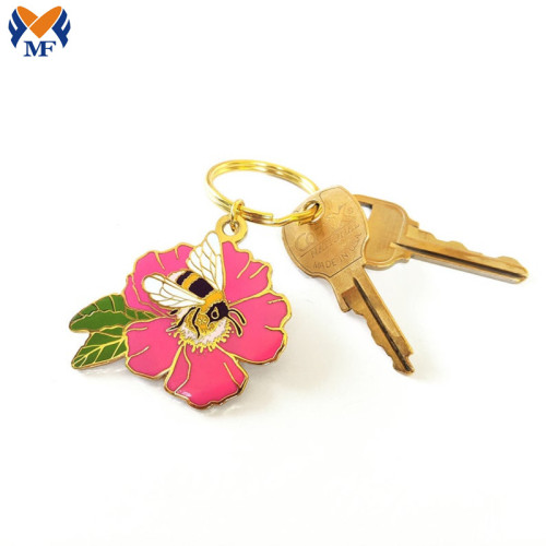 Porte-clés en émail rose sauvage avec logo personnalisé cadeau