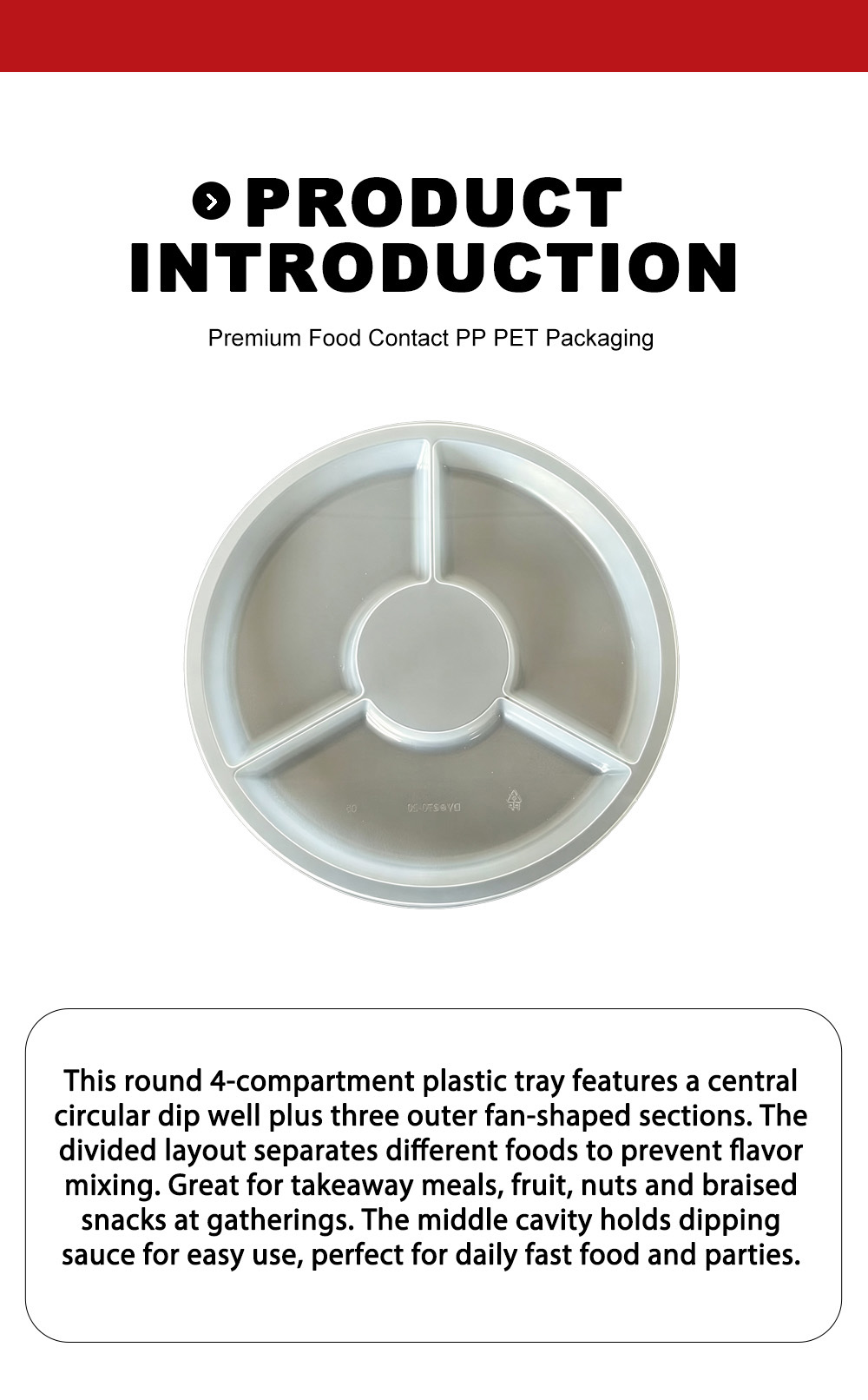 Одноразовый круглый разделенный поднос для еды X Disposable Round Divided Food Tray X