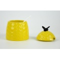 Yellow bee shape food canister ceramic with lid