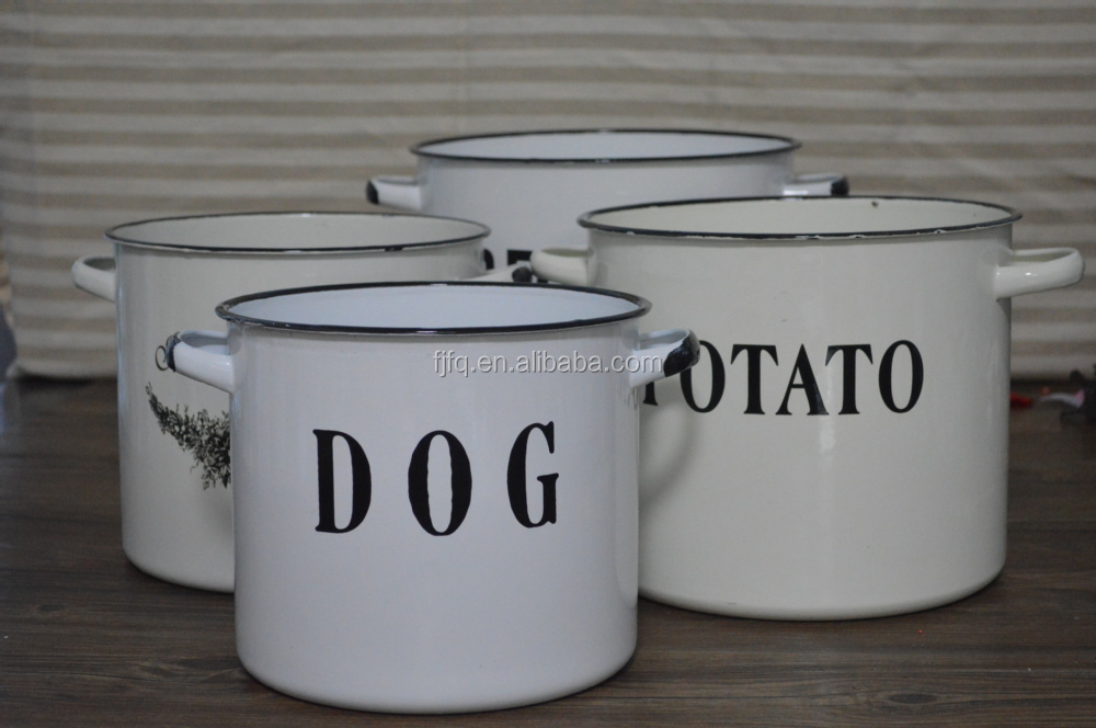 Dia 26cm Enamel Bread Box Storage Pot Potato Pot With Lid