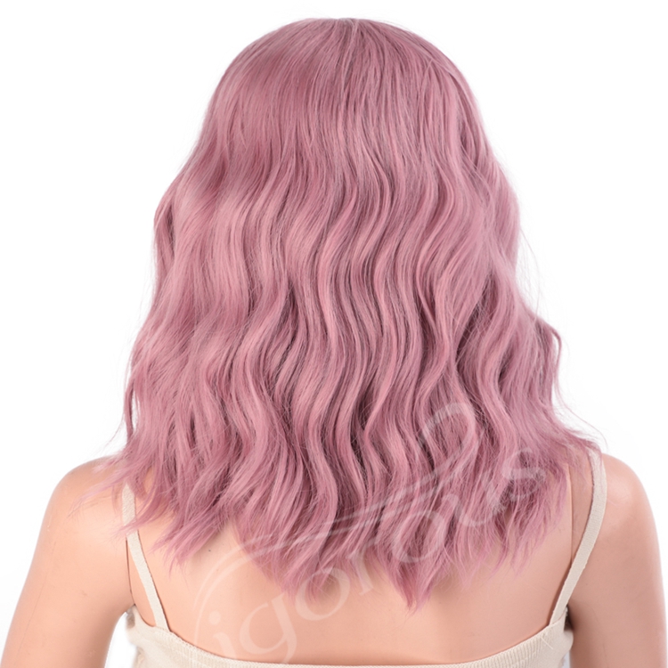 Best Hair Short Vendors High Quality Temperature With Bang Loose Wave Deep Pink Wholesale Wigs Synthetic
