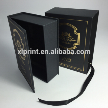 Customized rigid foldable cardboard paper box with ribbon