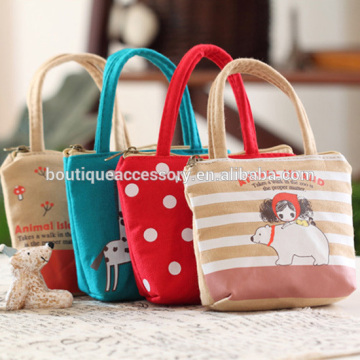 Portable Coin Purse Cartoon Printed Canvas Handbag