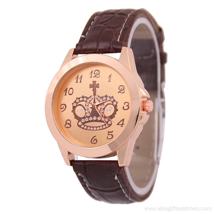 Rhinestone Crown Leather Quartz Watch