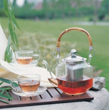 Glass teapot set with bamboo handle