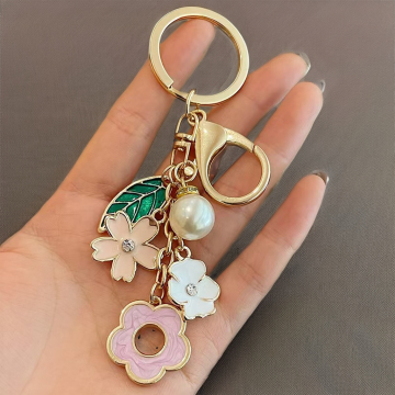Sakura Flower Metal Enamel Pendant Keychain