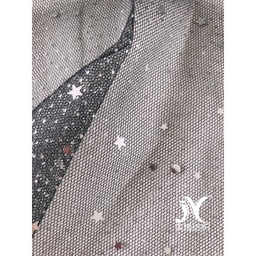 Silver Foil Star Sequin Mesh Fabric