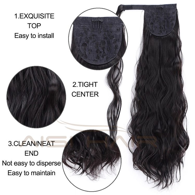 Aisi Hair Synthetic Body Wave Long Wavy Ponytail Hair Extensions Black Wrap Around Clip In Hairpieces for Black Women