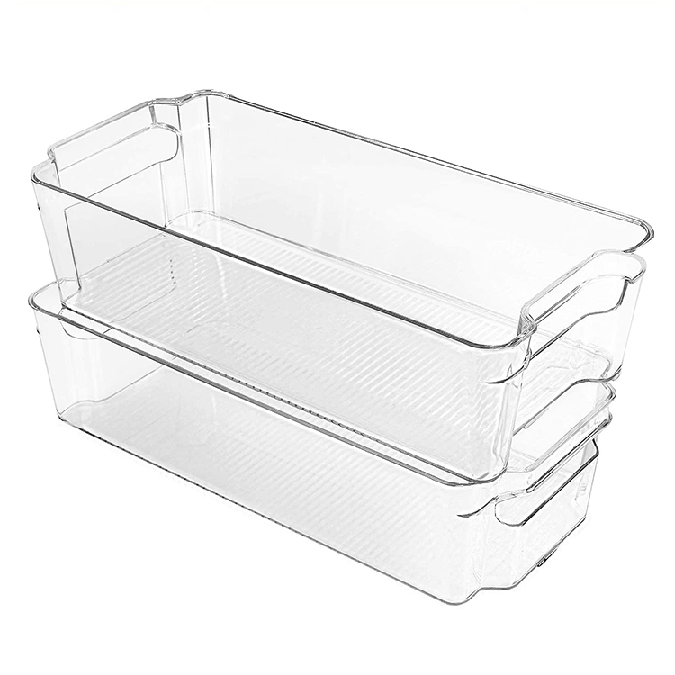 Set of 8 Freezer Organizer Bins Clear Plastic Kitchen Storage Rack-Stackable Organizer Containers with Handles for Refrigerator