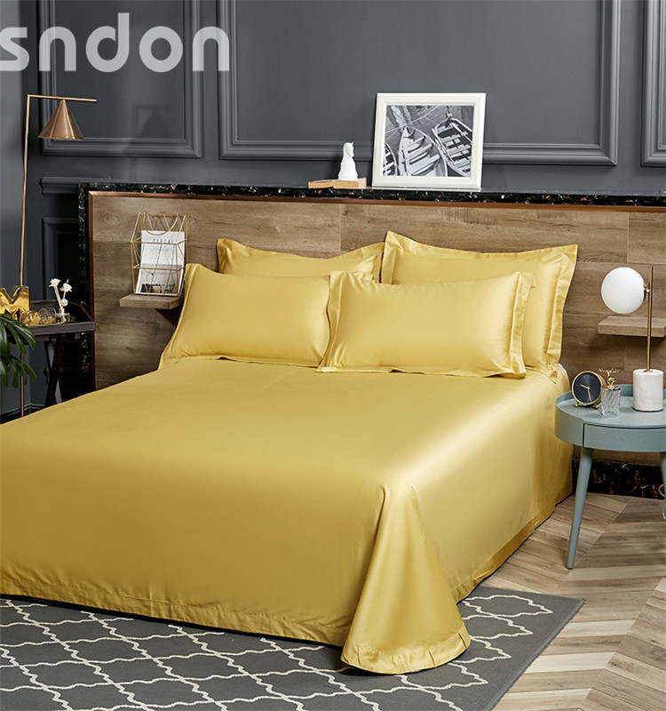 Soild Color Yellow Luxury Hotel Linen Bedding Set Bed Sheets Egyptian Cotton