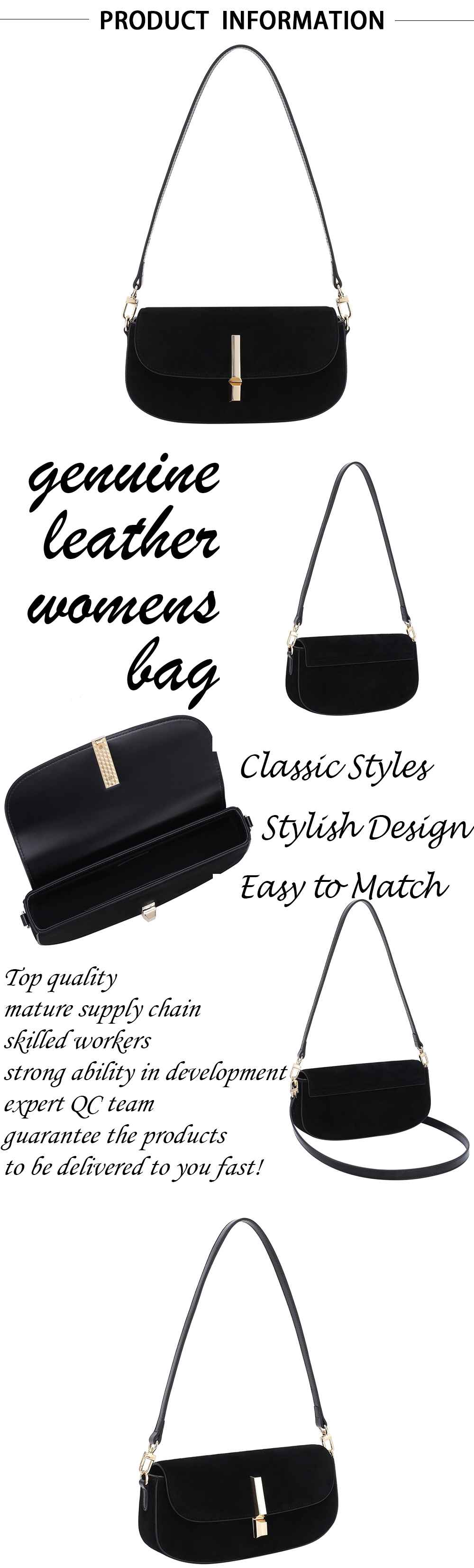 Elegant Companion Classic Leather Baguette Bag