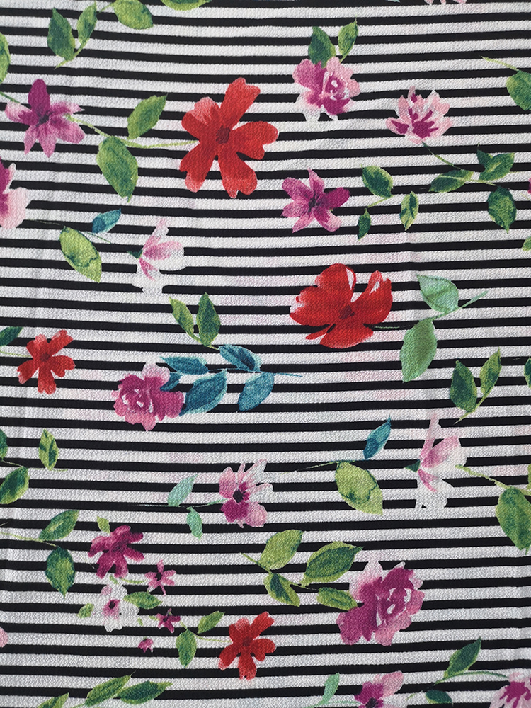 Stripe Flower Polyester Bubble Crepe Printing Fabric