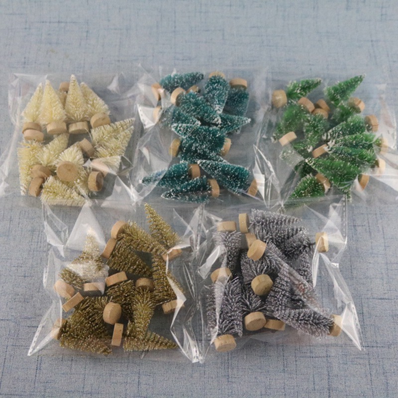 12 Piece Mini Christmas Tree Sisal Silk Cedar - Decoration Small Christmas Tree - Gold S Blue Green White Mini Tree