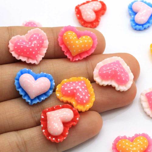 Colorful Spotted Heart Shape Candy Resin Cabochon DIY Toy Ornaments Beads Slime Girls Garment Hair Accessory Charms