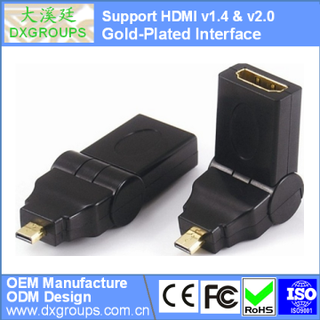 Gold-Plated HDMI Female to Micro HDMI Male Adapter Converter (180 Angle Swing v1.4 & v2.0 3D) For Tablet