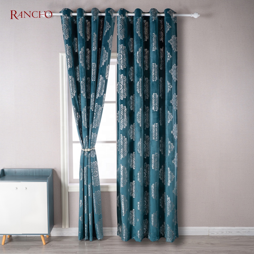 Velvet Curtain Foil Printed And Elegance Solid Color Window Curtains For Living Rooms