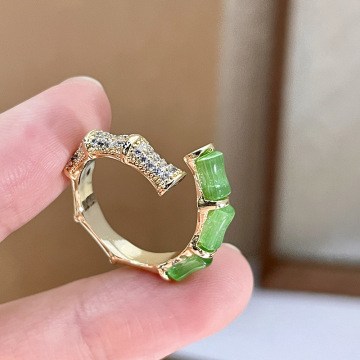 New Chinese Style Green Bamboo Zircon Open Rings