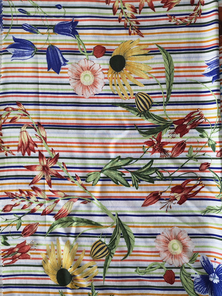 Tissu Impression Rayon Challis 30S Fleur Rayure