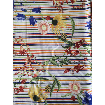 Stripe Flower Rayon Challis 30S Printing Woven Fabric