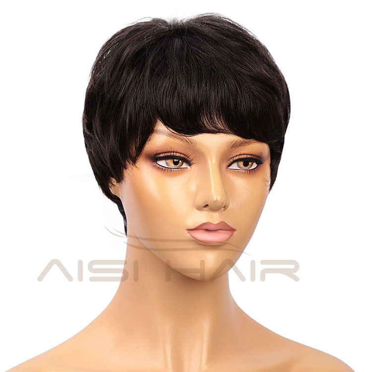 Aisi Hair Natural Looking Cheap Vendor Short Pixie Cut Regular Wave Black Brazilian Hair For Black Women Human Hair Wigs