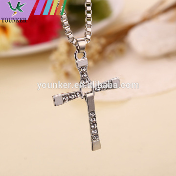 Hot Selling Furious 7 Cross Pendant Wholesale, Top Quality White Gold Plated Fast & Furious 7 Crystal Cross Pendant