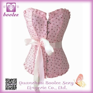 factory price 2014 hot sale pink flower print corset tops and vintage style corset