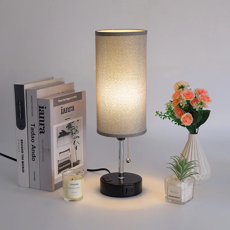 Three-Color Adjustable Dimmable LED Bedroom Lamp with USB Charging