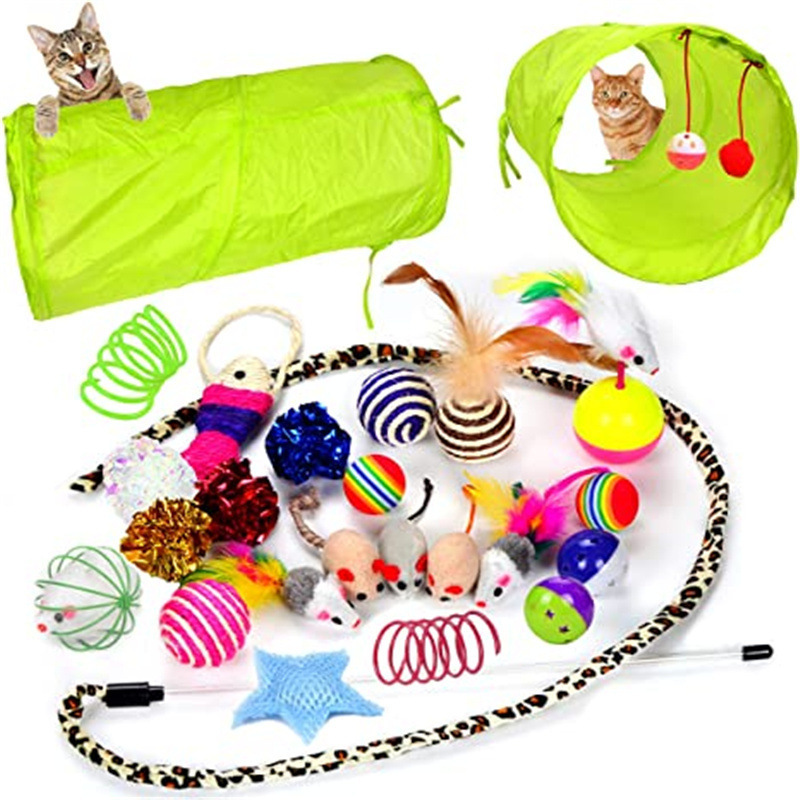 The New Pet Cat Toy Set Rainbow Blue Three-channel Tunnel Through Feather Toys Cat Pet Products