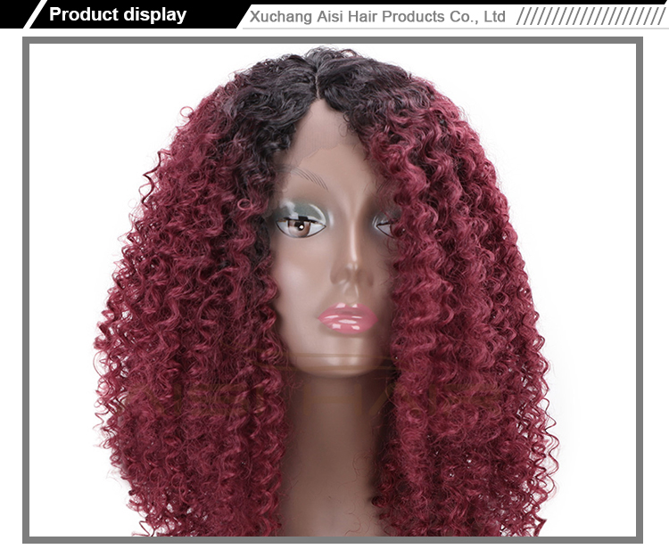 Aisi Hair Medium Long Ombre Red Dark Root Wig Afro Kinky Curly Lace Frontal Wig Synthetic Lace Front Hair Wigs For Black Women