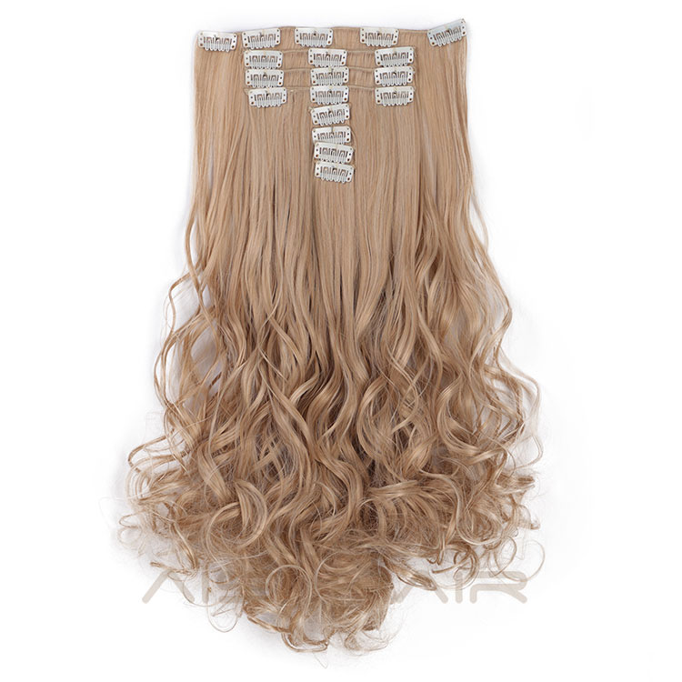 Aisi Hair Long Wavy Synthetic Hair Extensions 8 Pcs 18 Clips Full Head Heat Resistant Blonde Hair Extensions for Women