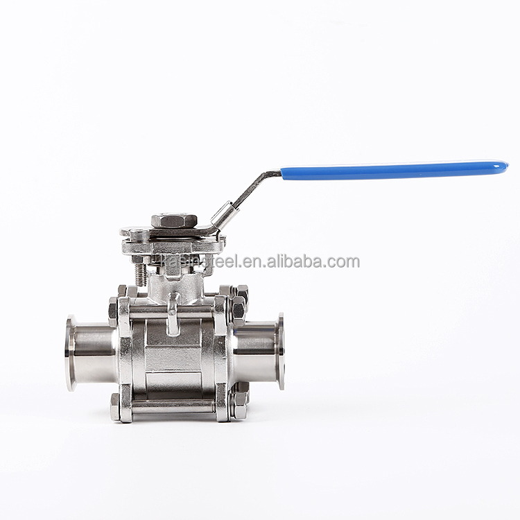 AISI304 Sanitary Manual Hydraulic Clamped 3pcs Full Coated Cavity Encapsulated Ball Valve