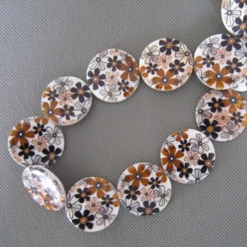 Brown Flower Shell Beads, Disc Shell Beads, Shell Pearl (SHB2008)