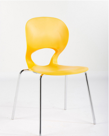 High strength dining room metal frame yellow plastic chair