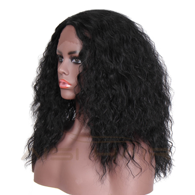 Aisi Hair Wholesale Hot Selling Shoulder Length Fluffy Curly Fiber Pre Plucked Synthetic Hair For Black Women Lace Front Wig